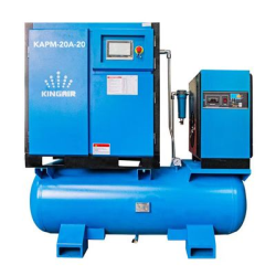 Taiway Air Compressor Model TWW-1100 Featuring a Compact Industrial Design with a Sturdy Metal Frame, Large Cylindrical Air Tank, Control Panel with Gauges, and An Electric Motor Mounted on the Base. Designed for High-Efficiency Air Compression in Workshop and Manufacturing Settings