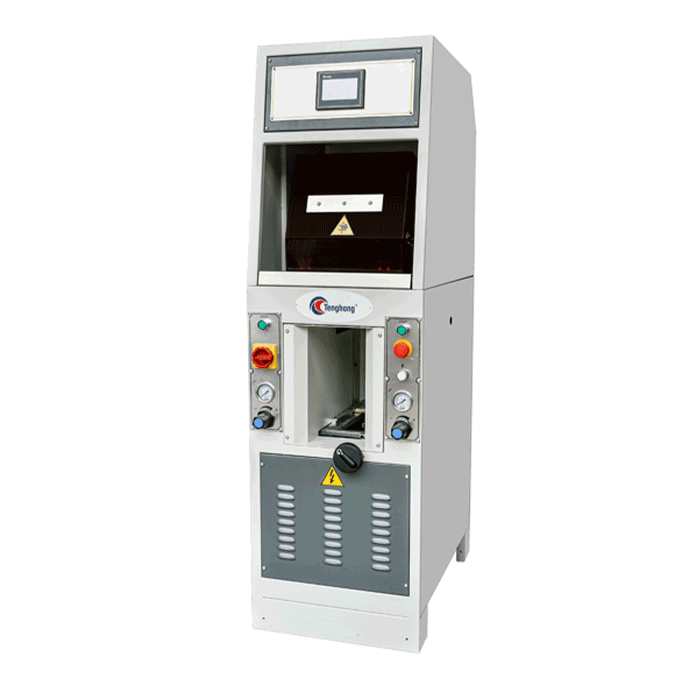 TH-586A pneumatic sole attaching machine with compact design, providing precise and efficient sole bonding using air pressure control. TH-586A pneumatic sole attaching machine with compact design, providing precise and efficient sole bonding using air pressure control.