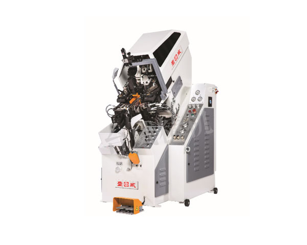 TW-687MB computerized full automatic cementing toe lasting machine featuring robotic arms, hydraulic pressing system, touchscreen control panel, and robust frame, designed for efficient toe lasting in shoe production. TW-687MB computerized full automatic cementing toe lasting machine featuring robotic arms, hydraulic pressing system, touchscreen control panel, and robust frame, designed for efficient toe lasting in shoe production.