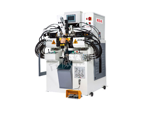 TW-689E computerized auto-cement side and heel seat lasting machine with robotic arms, hydraulic system, touchscreen control panel, and durable frame, designed for automated lasting in footwear manufacturing TW-689E computerized auto-cement side and heel seat lasting machine with robotic arms, hydraulic system, touchscreen control panel, and durable frame, designed for automated lasting in footwear manufacturing