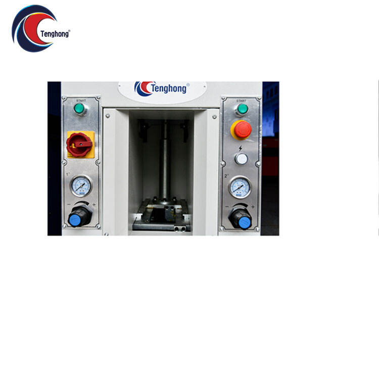 TH-586A pneumatic sole attaching machine with compact design, providing precise and efficient sole bonding using air pressure control. TH-586A pneumatic sole attaching machine with compact design, providing precise and efficient sole bonding using air pressure control.