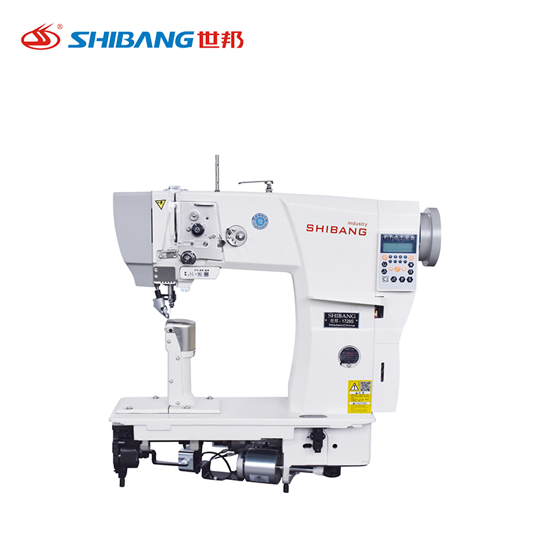 Shibang-1728S Automatic High Postbed Single Needle Roller Car Sewing Machine with direct drive motor, ideal for automotive upholstery stitching and curved surface sewing. Shibang-1728S Automatic High Postbed Single Needle Roller Car Sewing Machine with direct drive motor, ideal for automotive upholstery stitching and curved surface sewing.