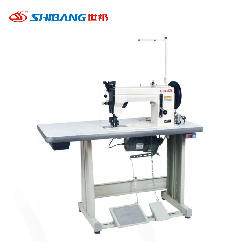 Shibang-226 Unison Feed industrial lockstitch sewing machine designed for extra heavy materials, featuring a robust metal body, large presser foot, and dual feed mechanism for precise stitching. Shibang-226 Unison Feed industrial lockstitch sewing machine designed for extra heavy materials, featuring a robust metal body, large presser foot, and dual feed mechanism for precise stitching.