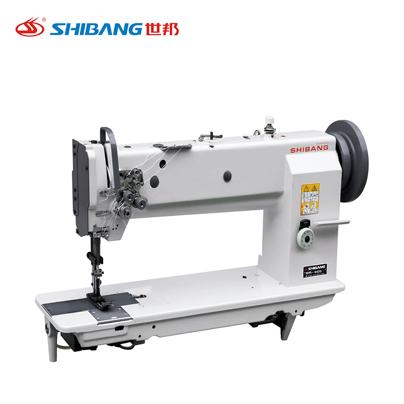 Shibang-4420 Compound Feed Double Needle Lockstitch Sewing Machine featuring dual needles, synchronized compound feed mechanism, and a flatbed design for high-precision stitching on heavy fabrics. Shibang-4420 Compound Feed Double Needle Lockstitch Sewing Machine featuring dual needles, synchronized compound feed mechanism, and a flatbed design for high-precision stitching on heavy fabrics.