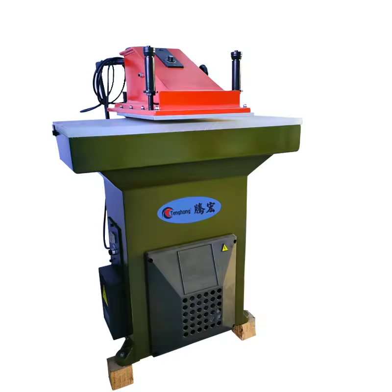TH-228 Hydraulic Swing Arm Cutting Machine designed for accurate cutting of leather and other materials using a hydraulic-powered swing arm mechanism. TH-228 Hydraulic Swing Arm Cutting Machine designed for accurate cutting of leather and other materials using a hydraulic-powered swing arm mechanism.