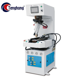 TH-710D PLC-controlled single station heavy-duty walled sole attaching machine designed for precise and reliable shoe sole bonding.
