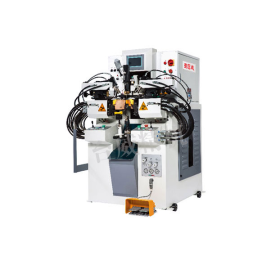 TW-689E computerized auto-cement side and heel seat lasting machine with robotic arms, hydraulic system, touchscreen control panel, and durable frame, designed for automated lasting in footwear manufacturing
