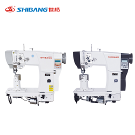 Shibang-1591D and Shibang-1592D single needle industrial sewing machines designed for high-speed, precision stitching on heavy and layered fabrics, featuring walking foot feed systems and automatic lubrication for enhanced durability and efficiency.