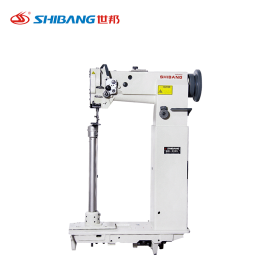 Shibang-8365 Integrated Feeding Single Needle Vertical Long Highhead Column Sewing Machine with an extended vertical post, single needle setup, and integrated feed system for stitching bulky or tubular materials.