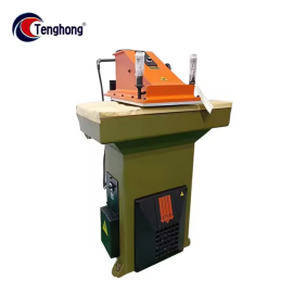 TH-228 Hydraulic Swing Arm Cutting Machine designed for accurate cutting of leather and other materials using a hydraulic-powered swing arm mechanism.