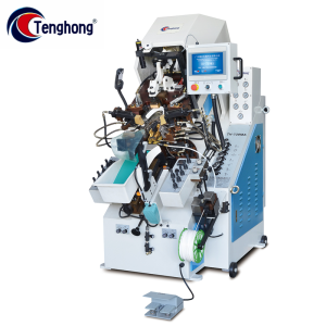 TH-739MA Automatic Cementing Toe Lasting Machine with 9 Pincers and Computer Memory Control for Precise Toe Shaping and Adhesive Application in Footwear Production.