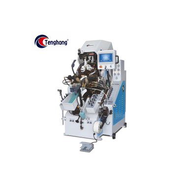 TH-747MA Automatic Cementing Toe Lasting Machine with 9 Pincers and Computer Memory Control for Precise Adhesive Application and Toe Shaping in Shoe Manufacturing.