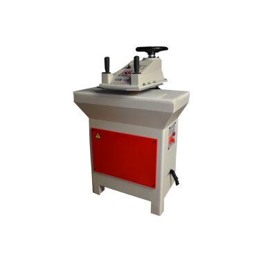 Small Clicker Press Models TW-510A/B/C with Compact Steel Frames and Bright Orange Swing-Arm Cutting Heads. Each Machine Features a Rectangular Worktable, Dual-Hand safety Controls, and is Designed for Manual Die Cutting of Leather, Fabric, and Similar Materials.