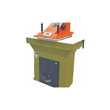 "Hydraulic Swing Arm Clicker Press Machine Model TW-9.3S, Featuring a RobustRteel Frame, AdjustableCutting Stroke, and Dual-Hand Safety Operation. Designed for Precise Die-Cutting of Leather, Rubber, Plastic, and Foam Materials in Manufacturing Settings